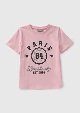 Girls Pink Paris Print T-Shirt (7-15yrs) G325698