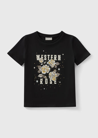 Girls Charcoal Western Rose Print T-Shirt (7-15yrs) G325702