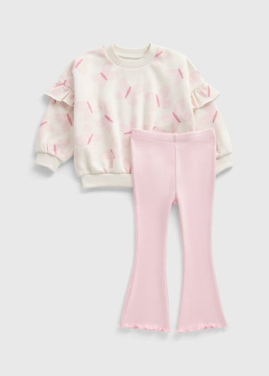 Girls Pink Butterfly Sweatshirt & Flare Set (1-7yrs) C272821