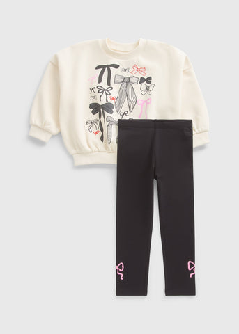Girls Black Bow Sweatshirt & Legging Set (1-7yrs) C272856