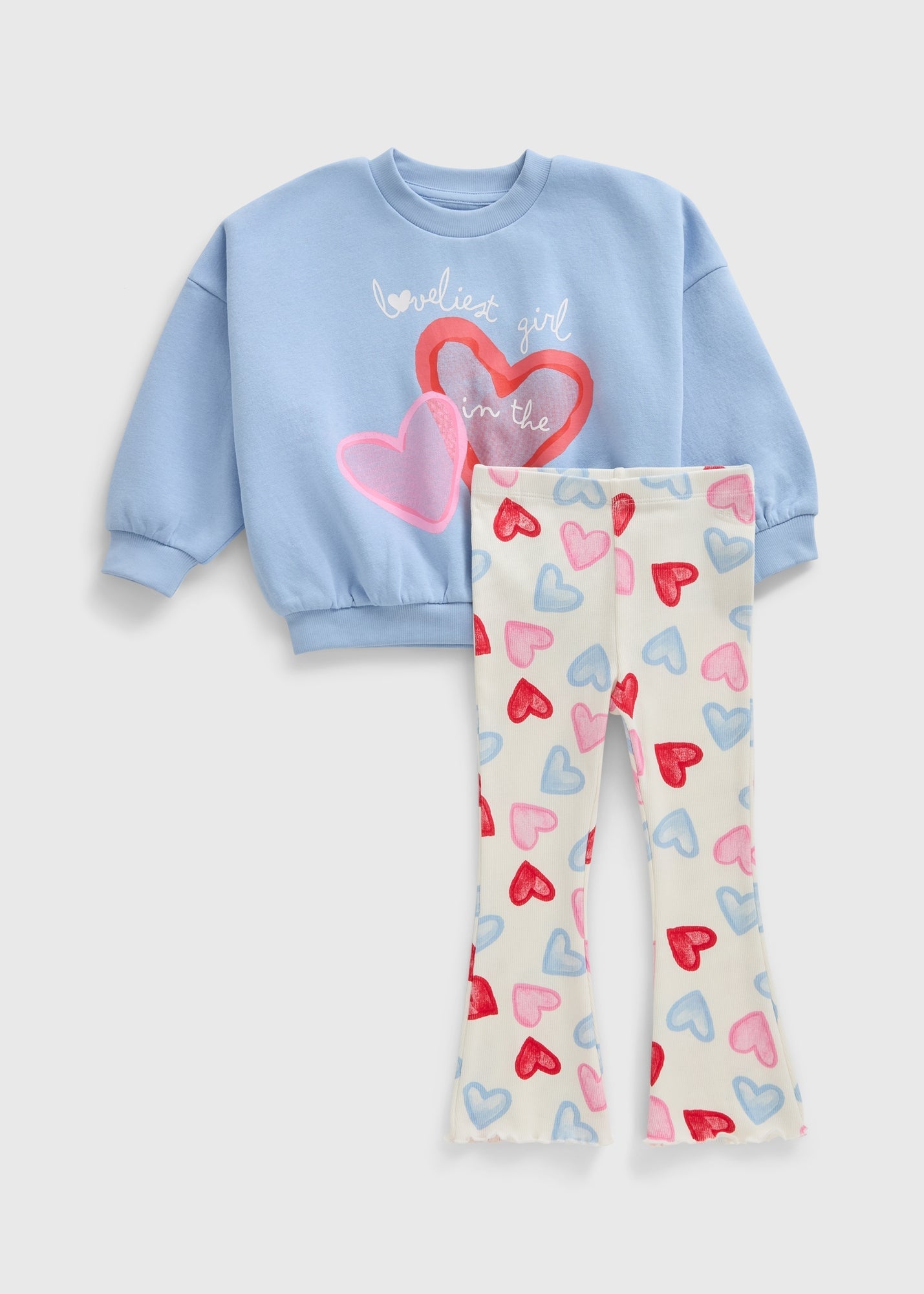 Girls Blue Heart Sweatshirt & Flare Set (1-7yrs) C272858