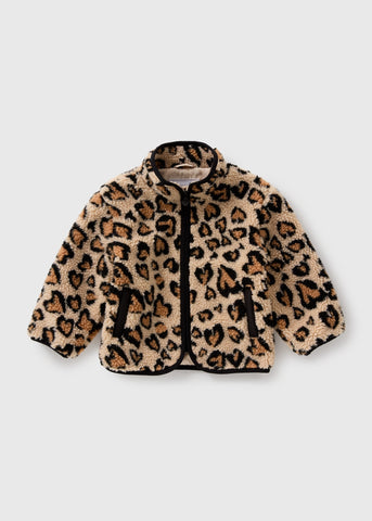 Girls Brown Leopard Borg Jacket (1-7yrs) C304360