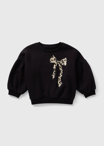 Girls Black Leopard Bow Sweatshirt (1-7yrs) C252571