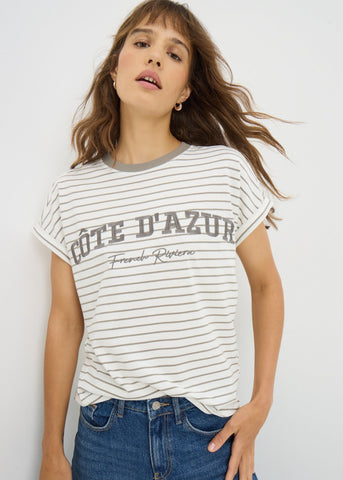 Green Embroided Stripe T-Shirt F468263