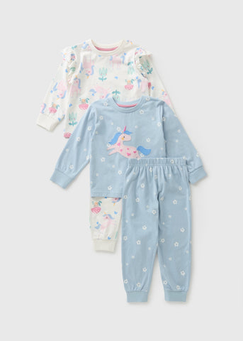 2 Pack Girls Blue Unicorn Pyjama Set (1-7yrs) C173401