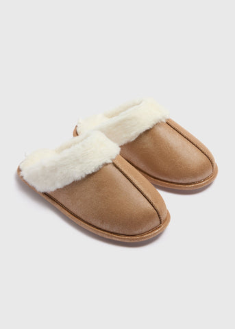 Girls Tan Snug Mule Slippers (Younger 10-Older 5) C304439