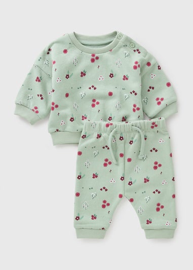 Baby Green Floral Sweatshirt & Jogging Bottom Set (Newborn-23mths) C321607