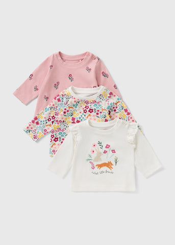 3 Pack Baby Pink Floral Animal Tops (Newborn-23mths) C321612