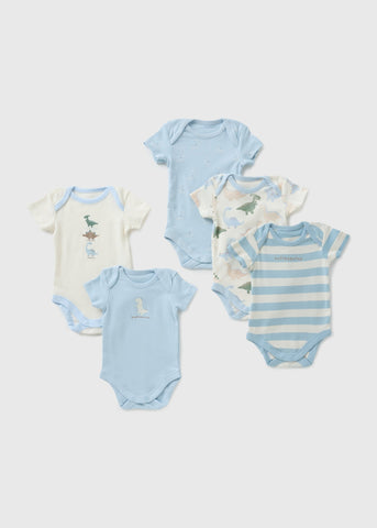 5 Pack Baby Blue Dino Bodysuits (Newborn-23mths) C136726