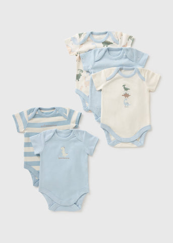 5 Pack Baby Blue Dino Bodysuits (Newborn-23mths) C136736