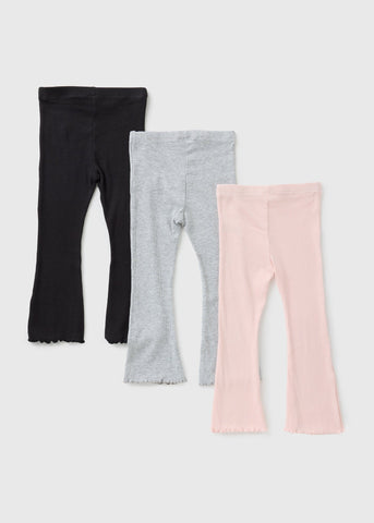 3 Pack Girls Multicolour Flare Leggings (1-7yrs) C269685