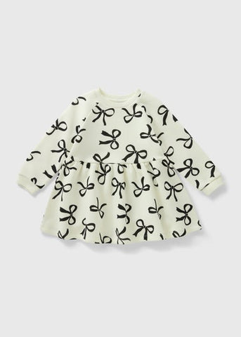 Cream Girls Bow Print Sweatshirt Dress (1-7yrs) C101685
