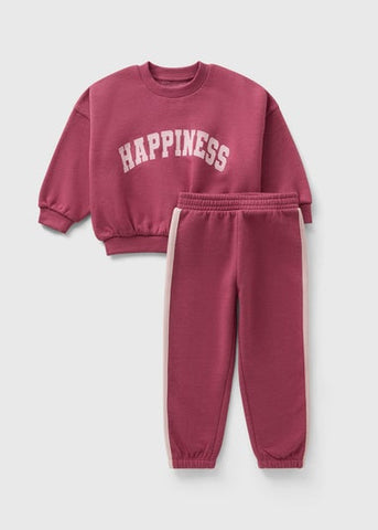 Girls Burgundy Happiness Sweatshirt & Jogging Bottoms (1-7yrs) C273040