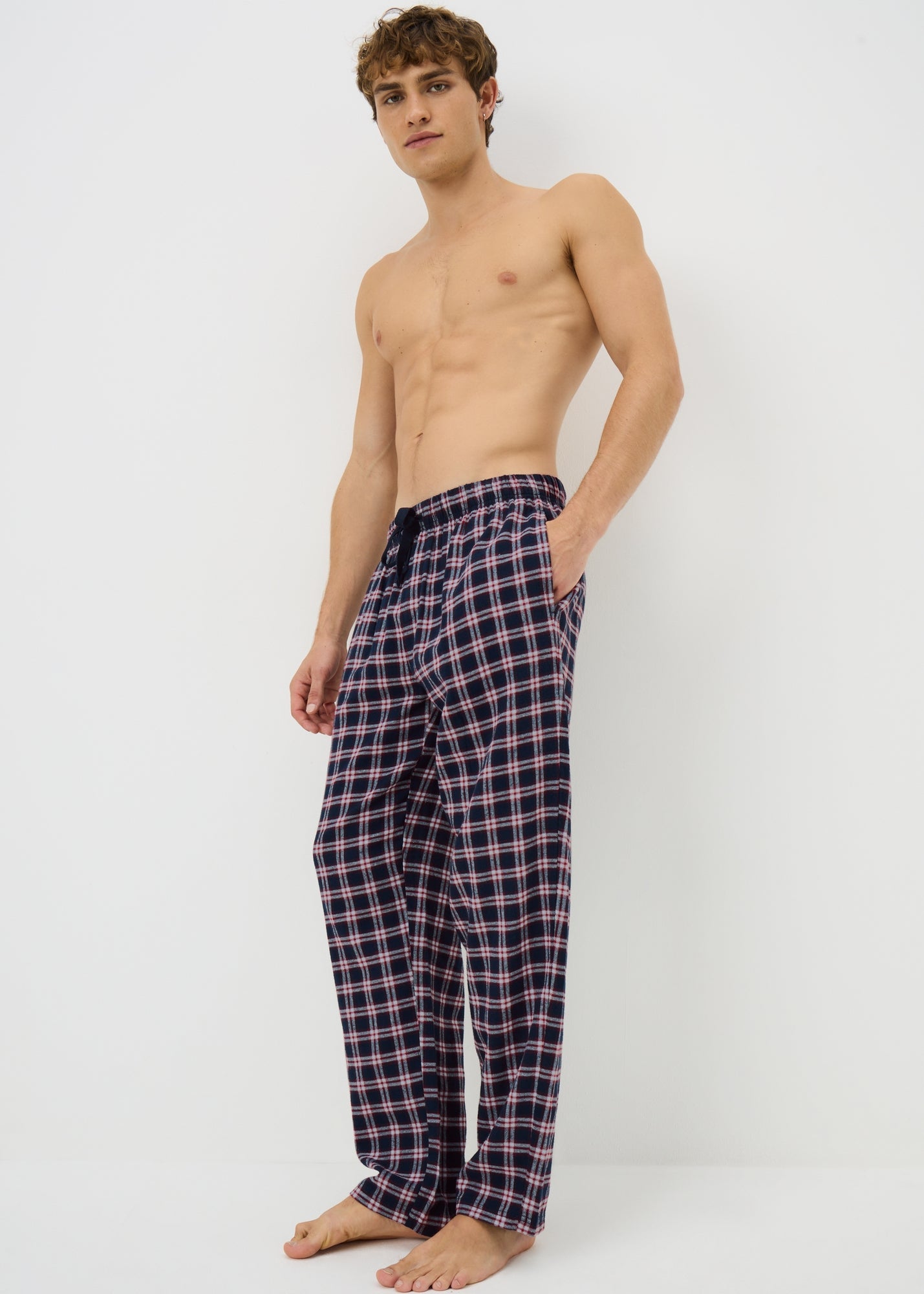 Navy Brushed Woven Check Pyjama Bottoms M289376