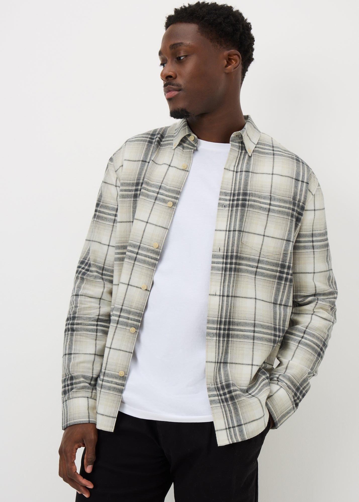 Ecru Long Sleeve Checked Shirt M289379