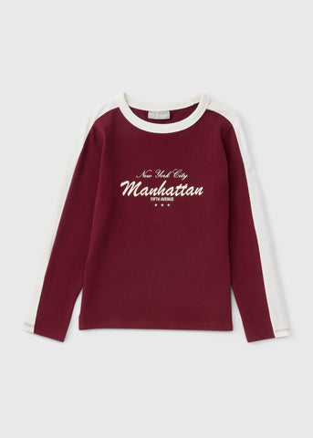 Girls Burgundy Stripe Ringer Long Sleeve Top (7-15yrs) G325821