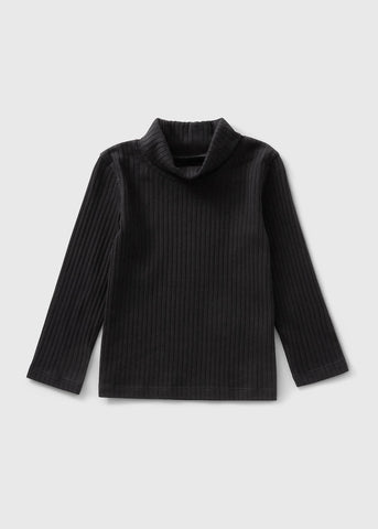 Girls Black Ribbed Roll Neck Top (1-7yrs) C252664