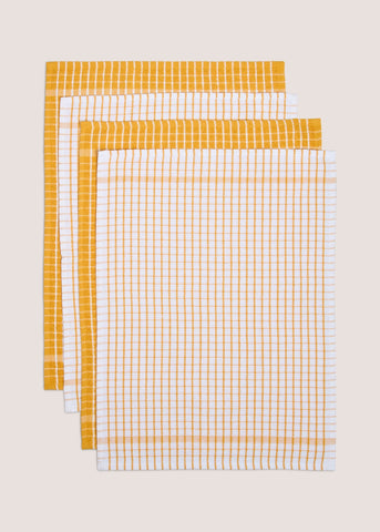 4 Pack Ochre Check Terry Tea Towels Yellow M486055