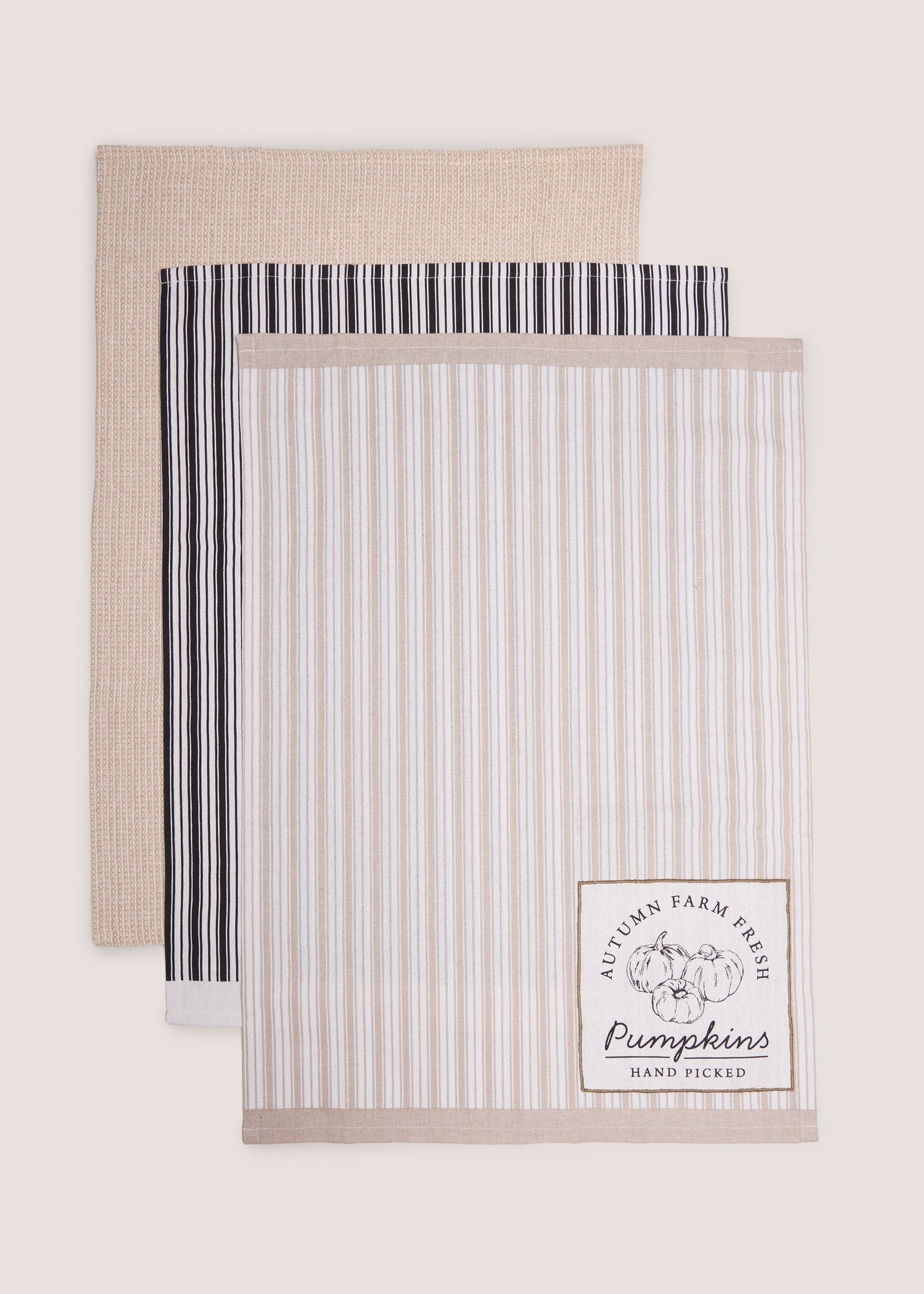 3 Pack Cream Pumpkin Harvest Stripe Tea Towels M486088