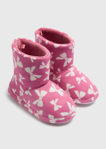 Girls Pink Bow Slipper Boots (Younger 10-Older 5) C304490