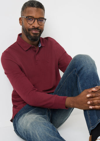 Lincoln Red Long Sleeve Textured Polo Shirt M289568