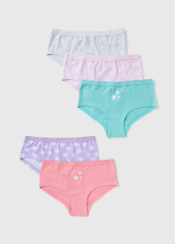 5 Pack Girls Multicolour Star Hipsters (6-14yrs) G370629