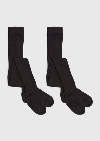 2 Pack Girls Black Ribbed Tights (4-13yrs) G034201