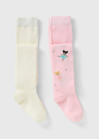 2 Pack Girls Pink & Cream Ballerina Tights (2-9yrs) G034204