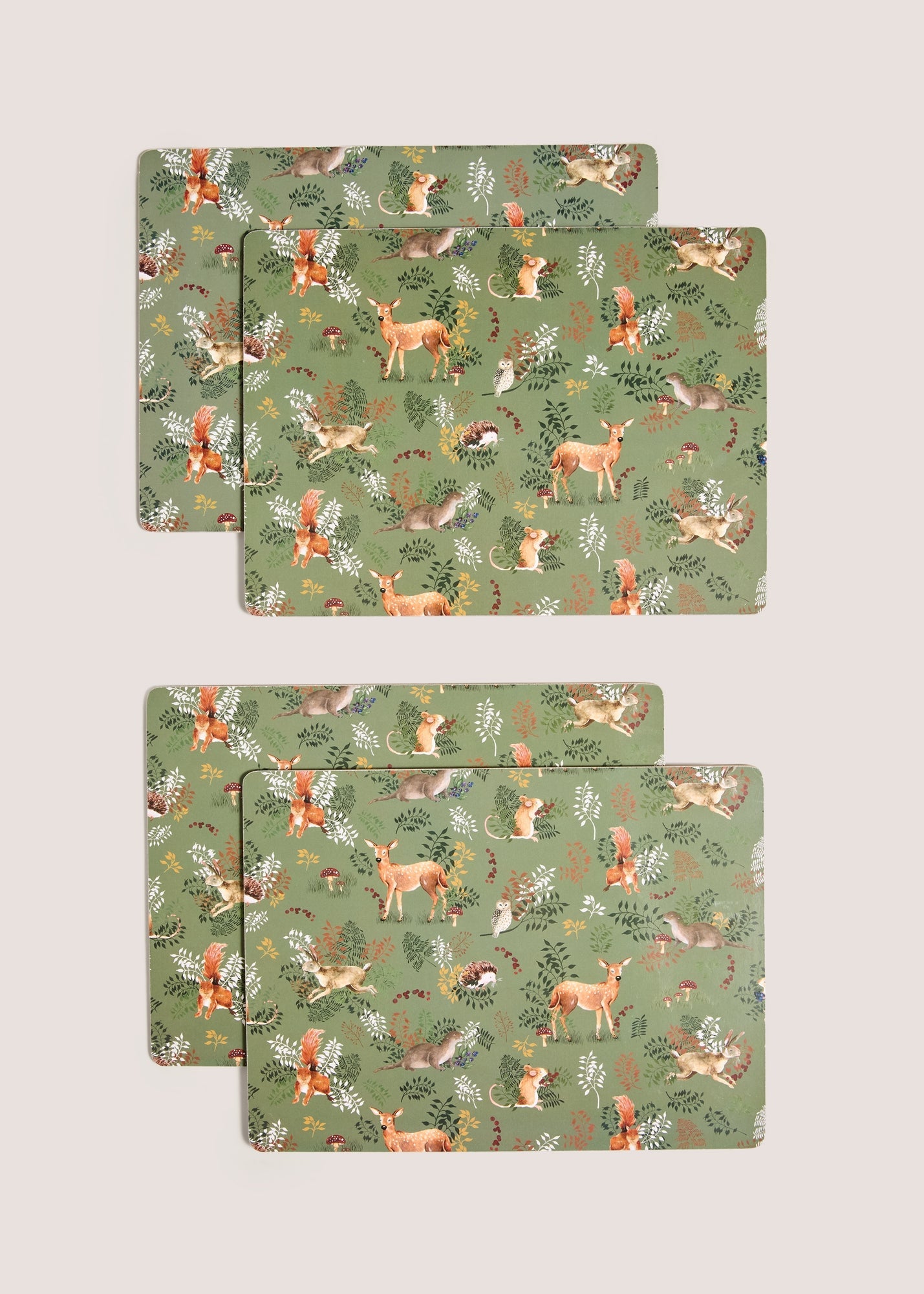 4 Pack Green Woodland Corkback Placemats M486218