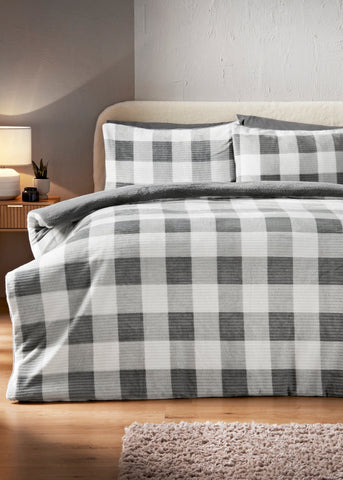 Grey Check Sherpa Duvet Set M239298