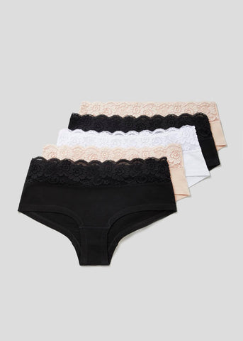 5 Pack Lace Trim Short Knickers  F368093