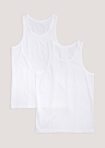 2 Pack White Cotton Vests  M211764