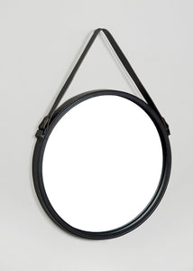 Round Hanging Leatherette Mirror (40cm x 40cm) Black M696230