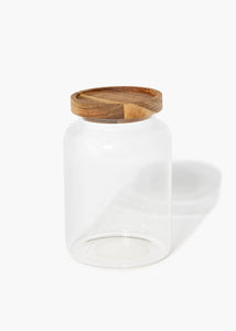 Small Wood Lid Glass Storage Jar (16cm x 11cm) Clear M482583
