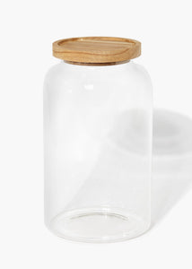 Large Wood Lid Glass Storage Jar (24cm x 14cm) Clear M482584