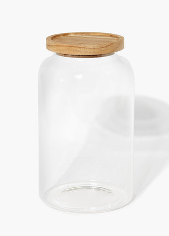 Large Wood Lid Glass Storage Jar (24cm x 14cm) Clear M482584