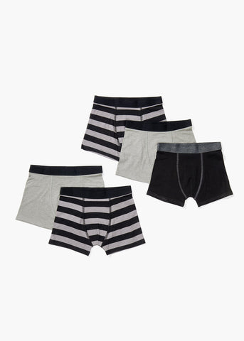 Boys 5 Pack Black & Grey Stripe Trunks (4-16yrs)  B290233