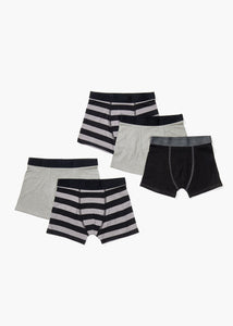 Boys 5 Pack Black & Grey Stripe Trunks (4-16yrs)  B290190