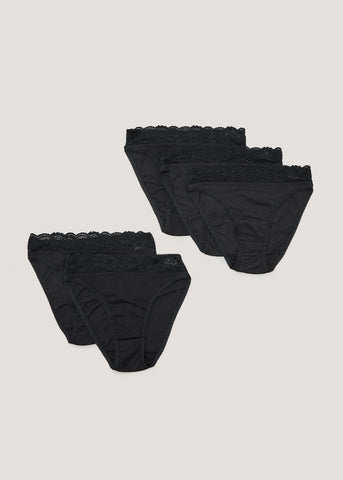 5 Pack Black Lace High Leg Knickers  F471068