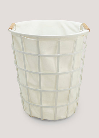 White Wire & Wood Laundry Basket (56cm x 42cm) M814479