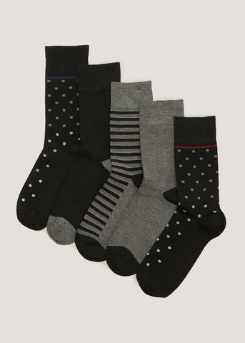 5 Pack Monochrome Flexi Top Socks  M212102
