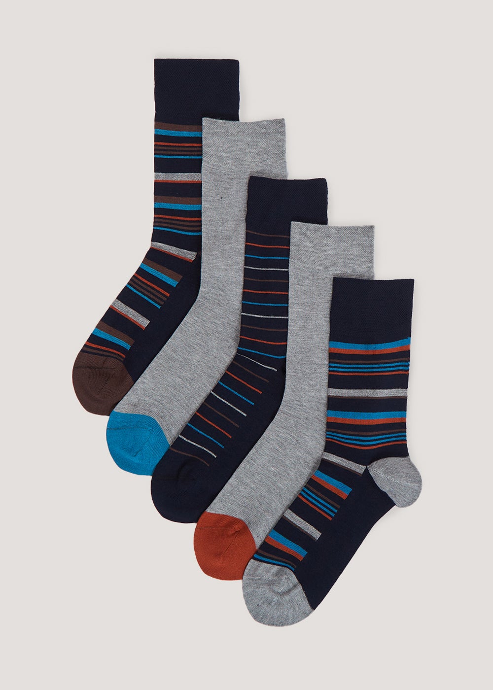 5 Pack Plain & Stripe Flexi Top Socks  M212103