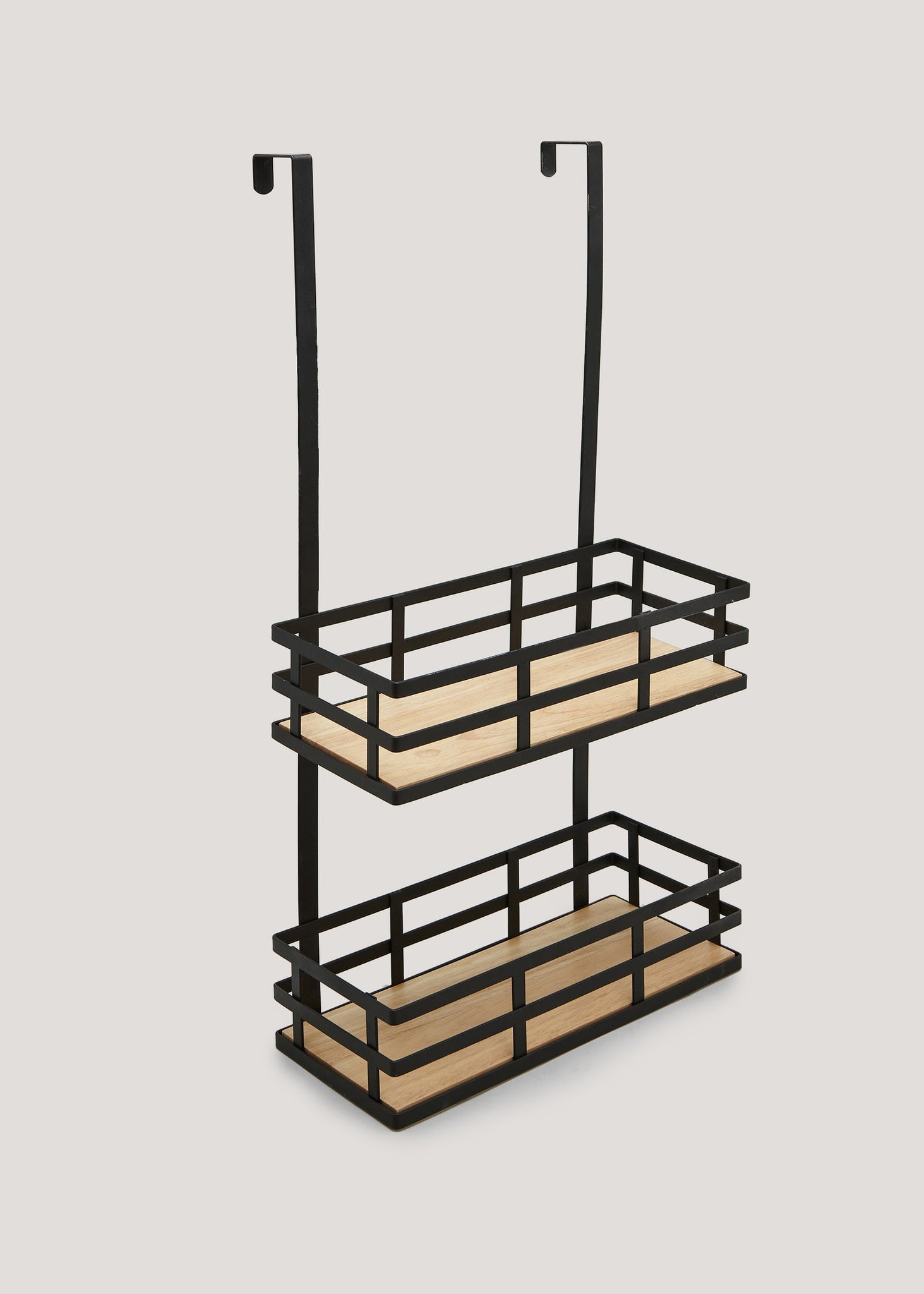 Black Wire & Wood Over Door Bathroom Baskets (58.5cm x 13.5cm x 31.5cm) M814525