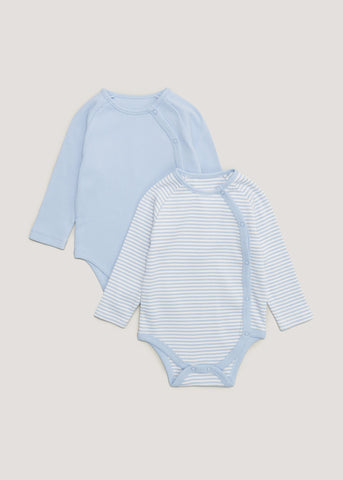 Baby 2 Pack Blue Ribbed Long Sleeve Bodysuits (Tiny Baby-18mths)  C135608