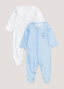 Baby 2 Pack White & Blue Sleepsuits (Newborn-23mths)  C135723