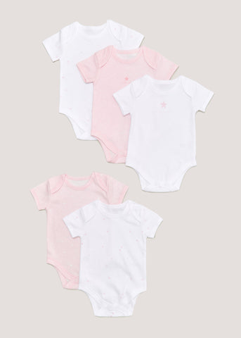 Baby 5 Pack Pink Star Bodysuits (Newborn-23mths)  C135727