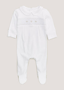 Baby White Smocked Star Sleepsuit (Tiny Baby-12mths)  C135756