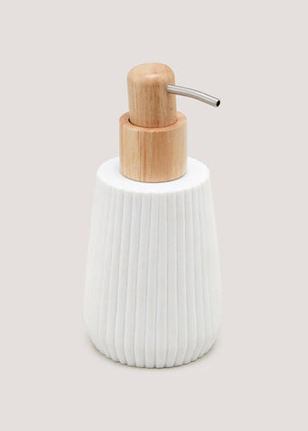 White Ribbed Resin Soap Dispenser (16.5cm x 8.5cm x 8.5cm) M814550