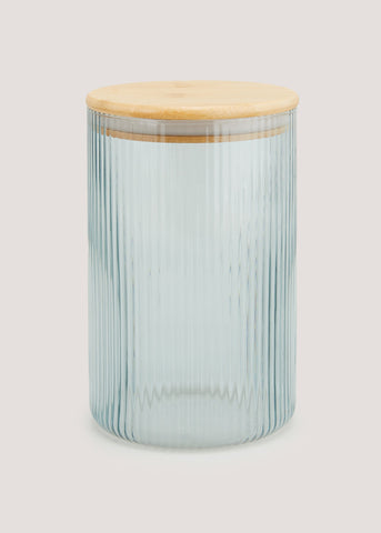 Blue Large Ribbed Glass Lidded Canister (18.5cm x 11.5cm) M484061