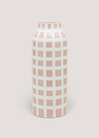Check Embossed Vase (30cm x 11cm) Pink M697654